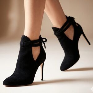 Jimmy Choo black suede tie high heel ankle booties - size 7 (37.5)